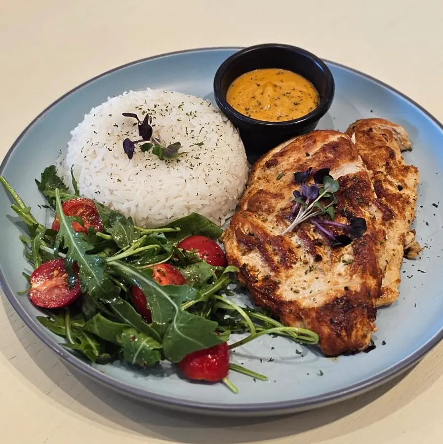 Grilled Chicken Steak with Steam Rice