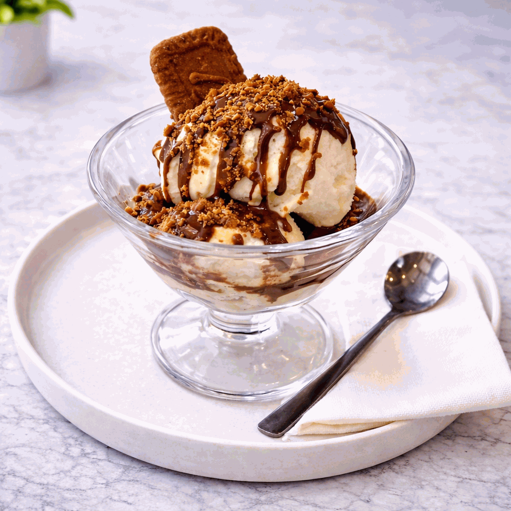 Vanilla Ice Cream with Lotus toppings